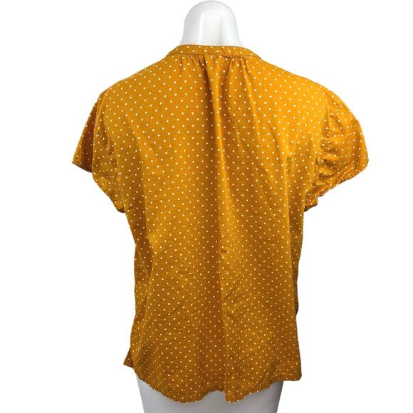 Old Navy Women Yellow Polka Dot Short Sleeve Band Collared Button Up Shirt Top L - Picture 2 of 4